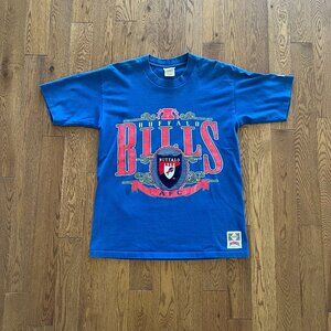 Vintage 90s Buffalo Bills Nutmeg Mills Patchwork Graphic T-Shirt NFL Football